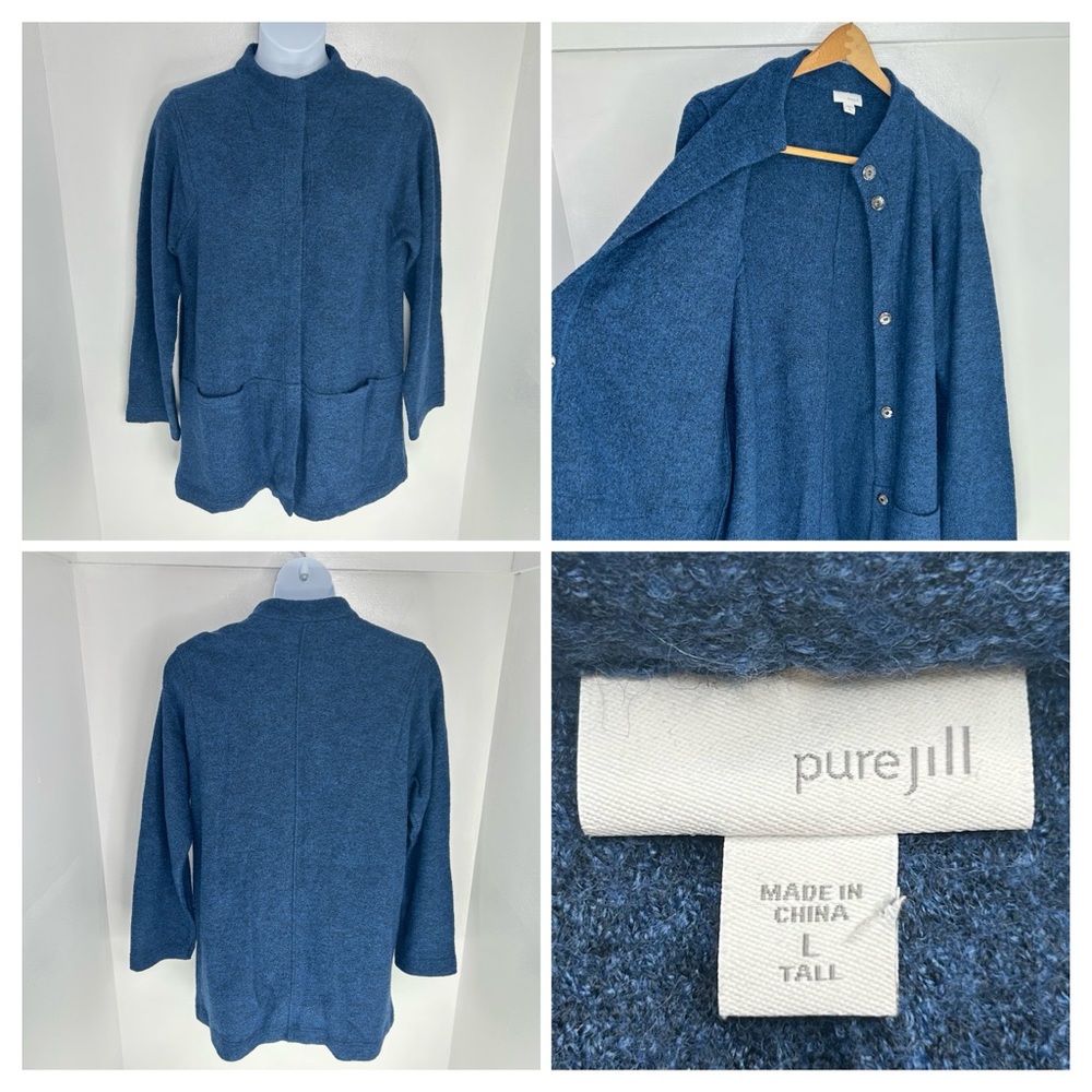 J. Jill 100% Cotton Open Cardigan Sweater Large Tall Lagenlook Office Career